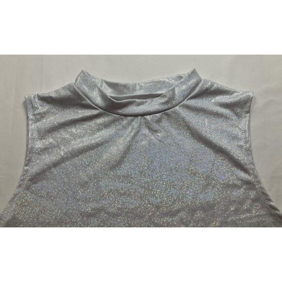 Crop Top Women's Large White Glitter Tank Style Sleeveless - Picture 2 of 4